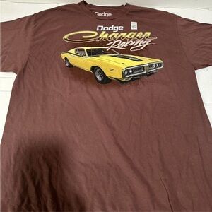 Men's Brown T-Shirt with Yellow Vintage Charger Graphic